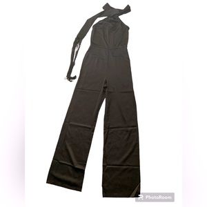 Tassel mock neck black jumpsuit